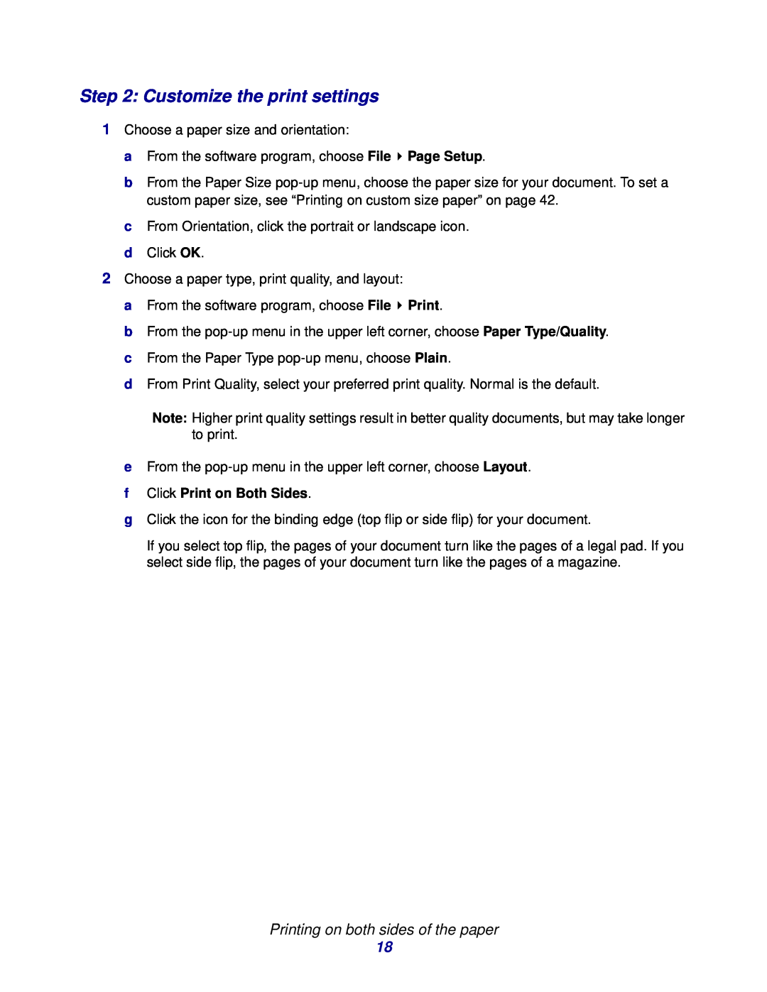 Lexmark Z600 Series manual Customize the print settings, f Click Print on Both Sides 