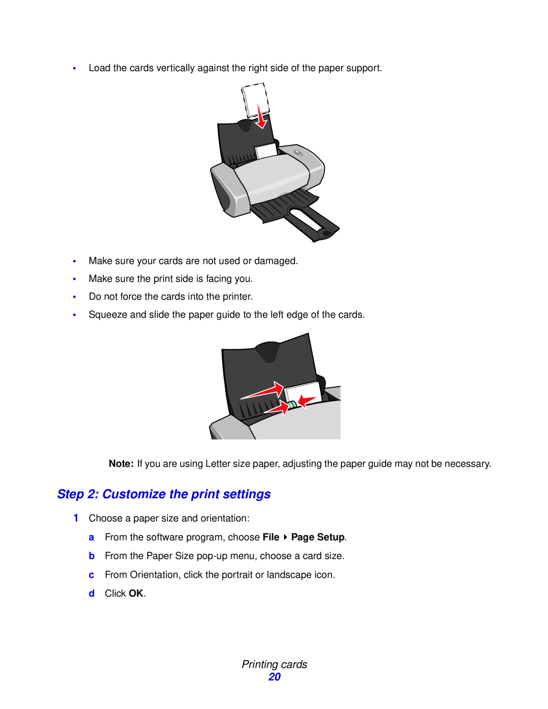 Lexmark Z600 Series manual Customize the print settings, Printing cards 