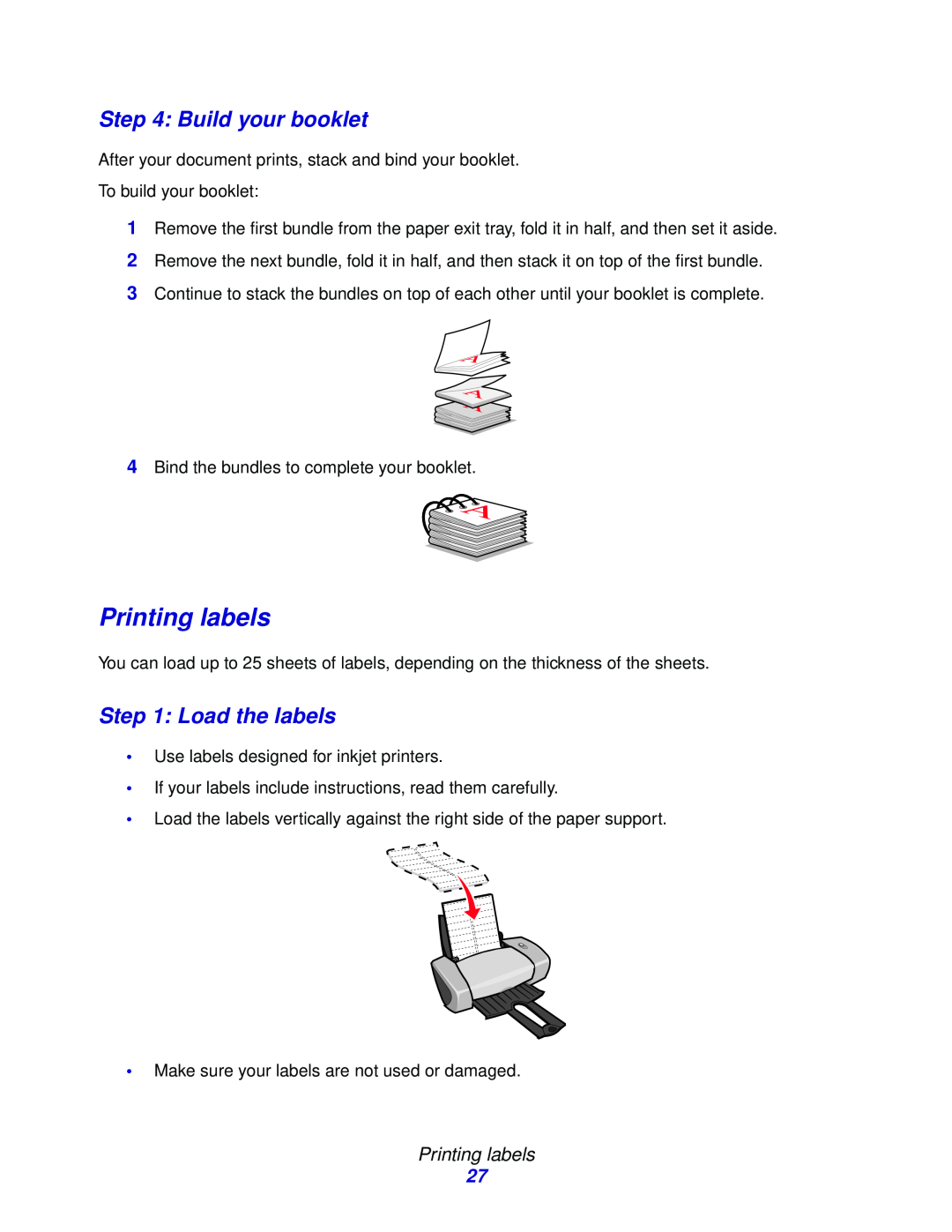 Lexmark Z600 Series manual Printing labels, Build your booklet, Load the labels 