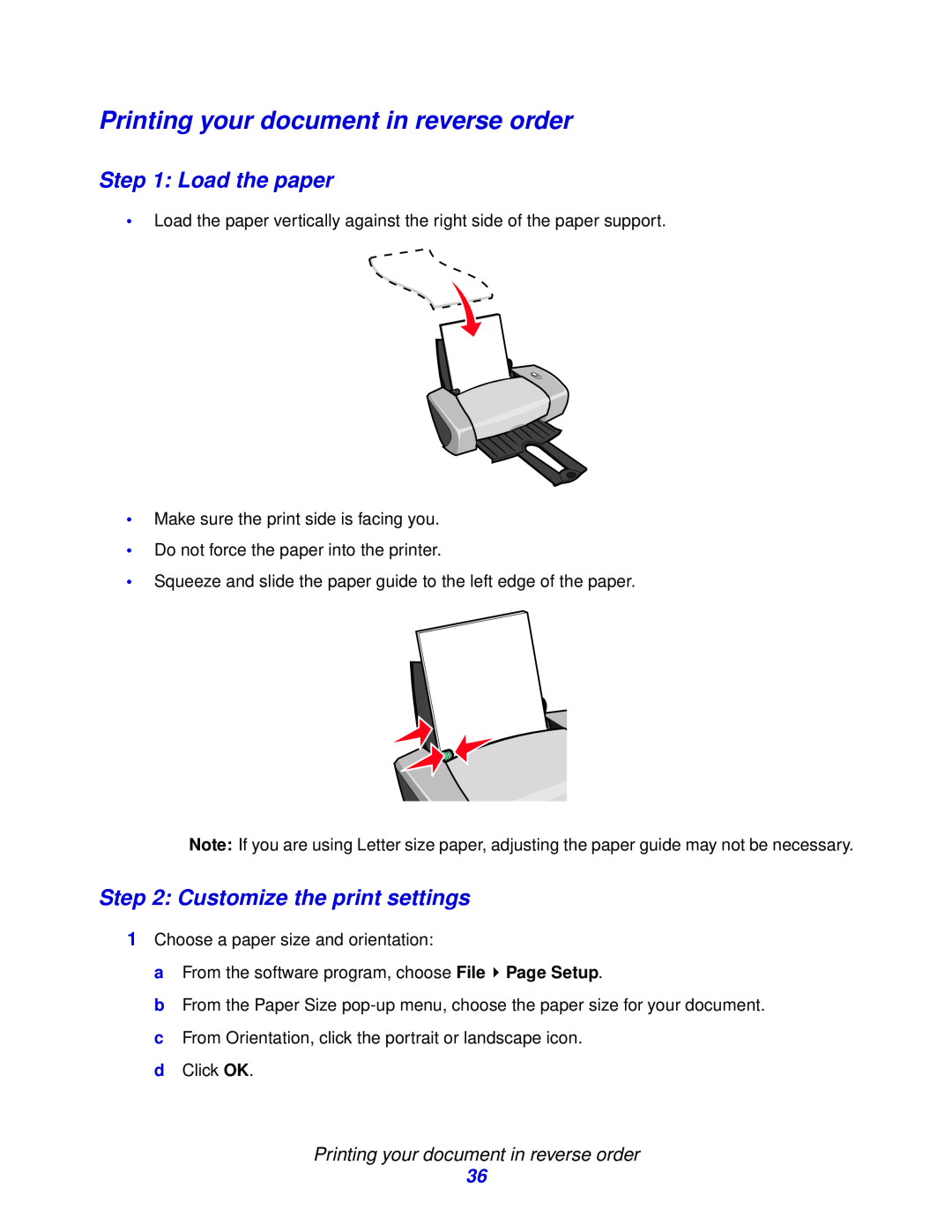 Lexmark Z600 Series manual Printing your document in reverse order, Load the paper, Customize the print settings 