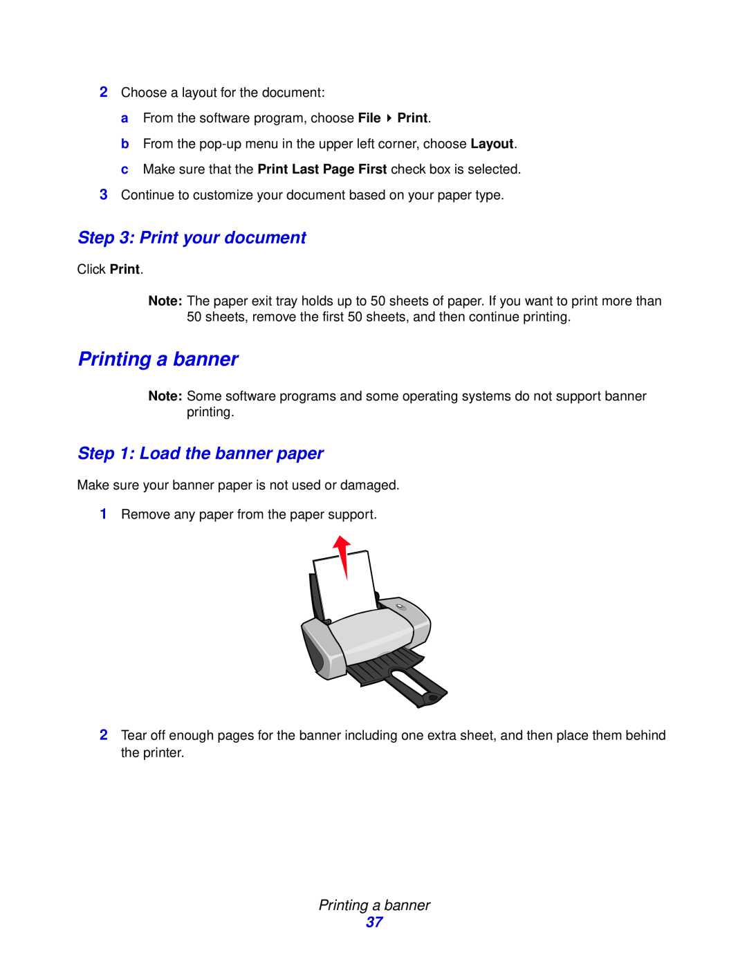 Lexmark Z600 Series manual Printing a banner, Load the banner paper, Print your document 