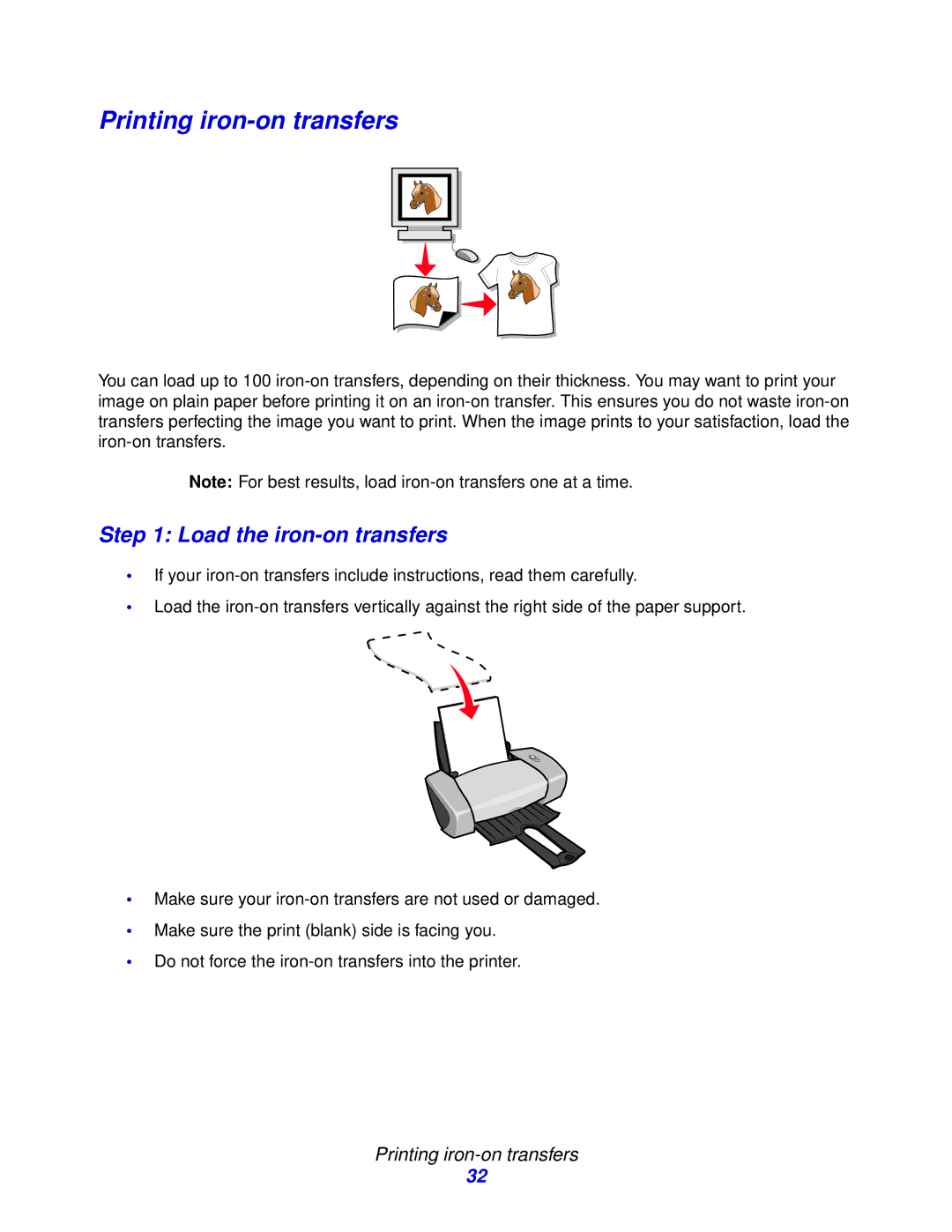 Lexmark Z600 Series manual Printing iron-on transfers, Load the iron-on transfers 