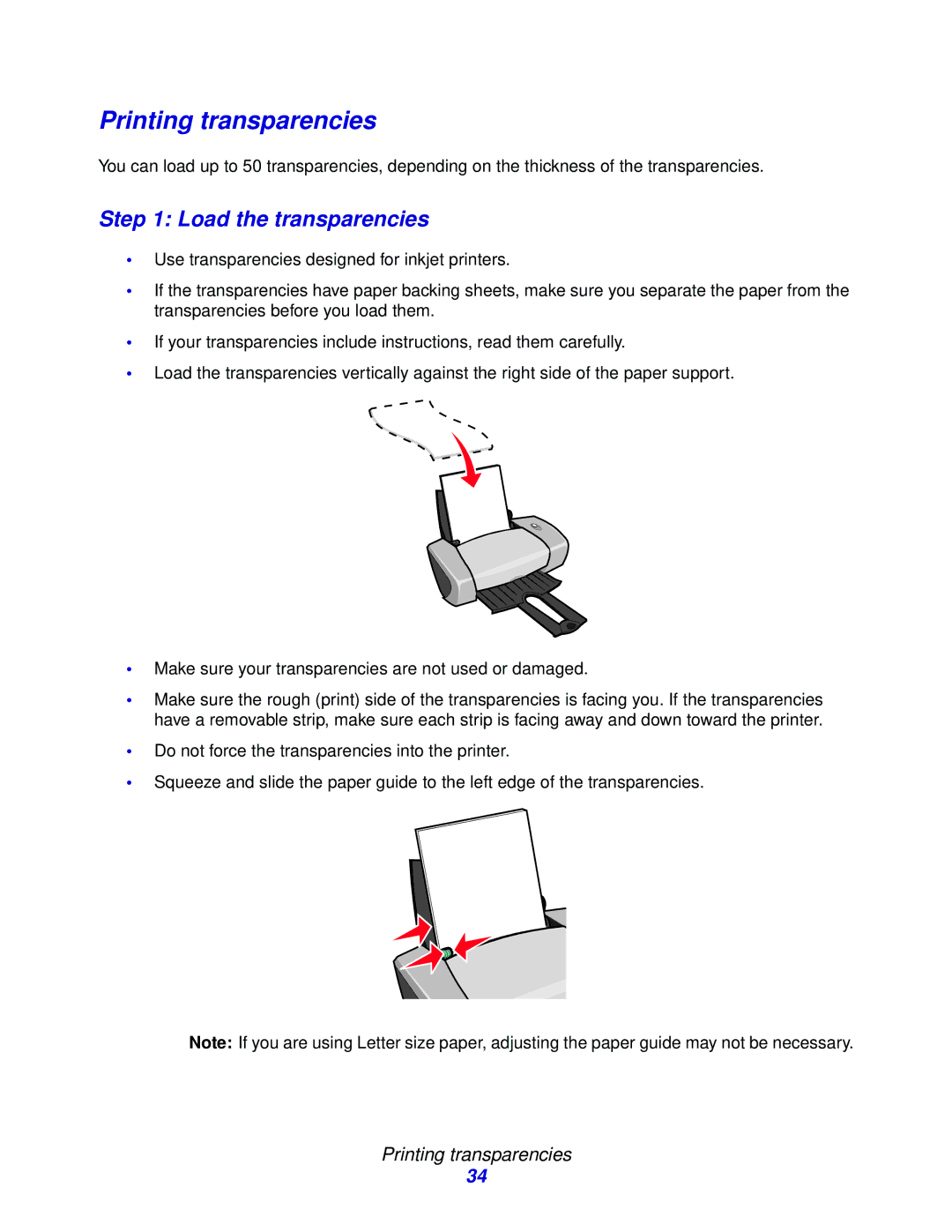 Lexmark Z600 Series manual Printing transparencies, Load the transparencies 