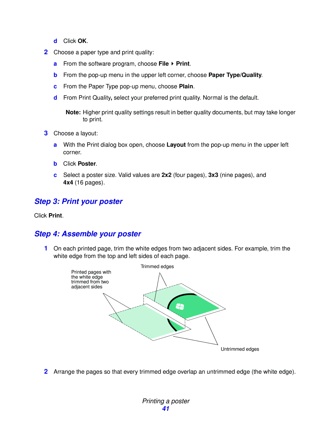 Lexmark Z600 Series manual Print your poster, Assemble your poster 