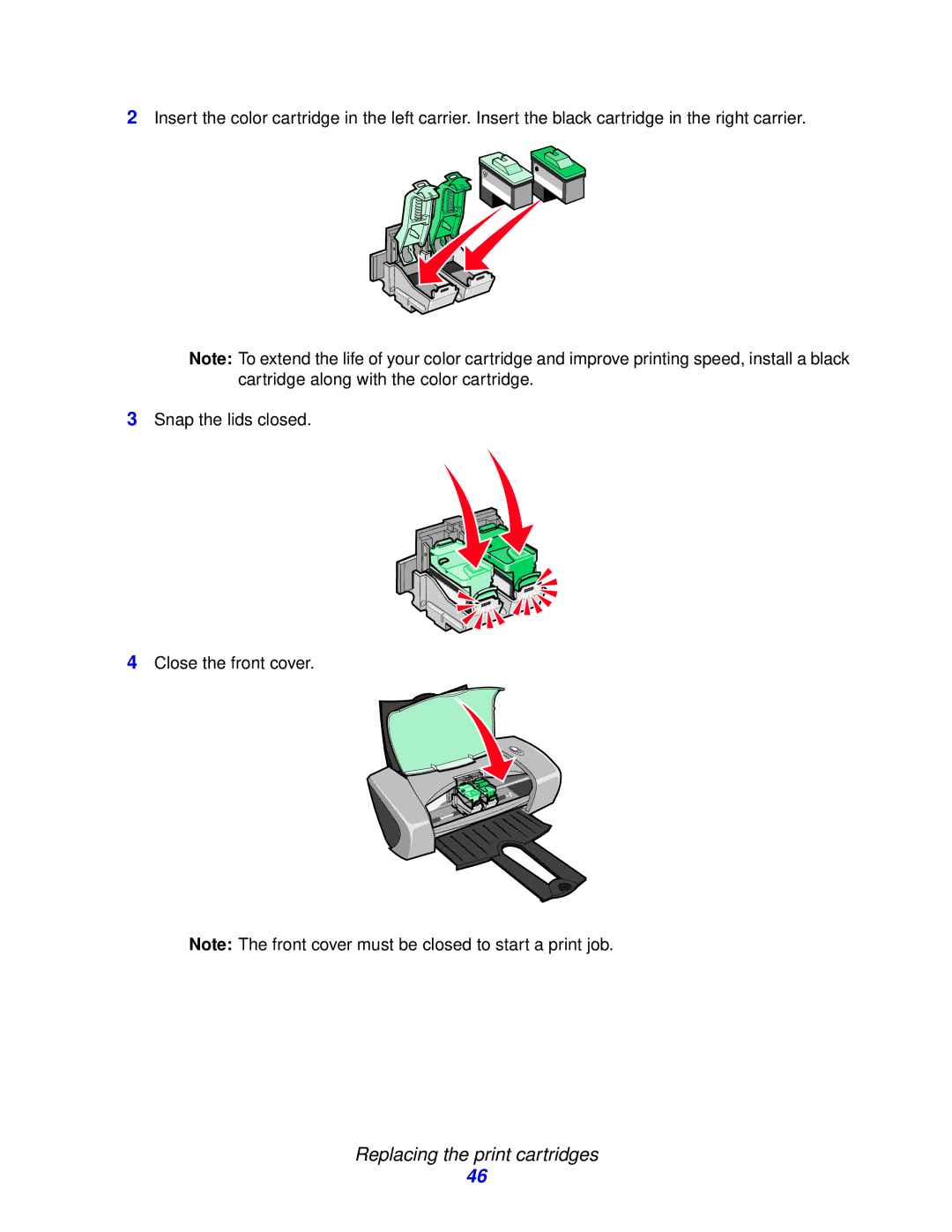 Lexmark Z600 Series manual Replacing the print cartridges 