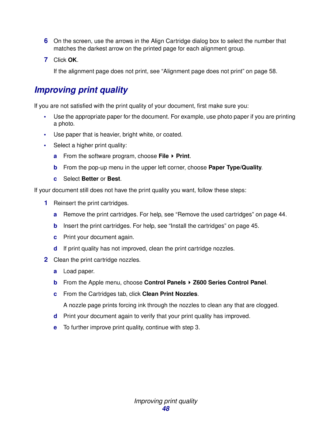 Lexmark Z600 Series manual Improving print quality 