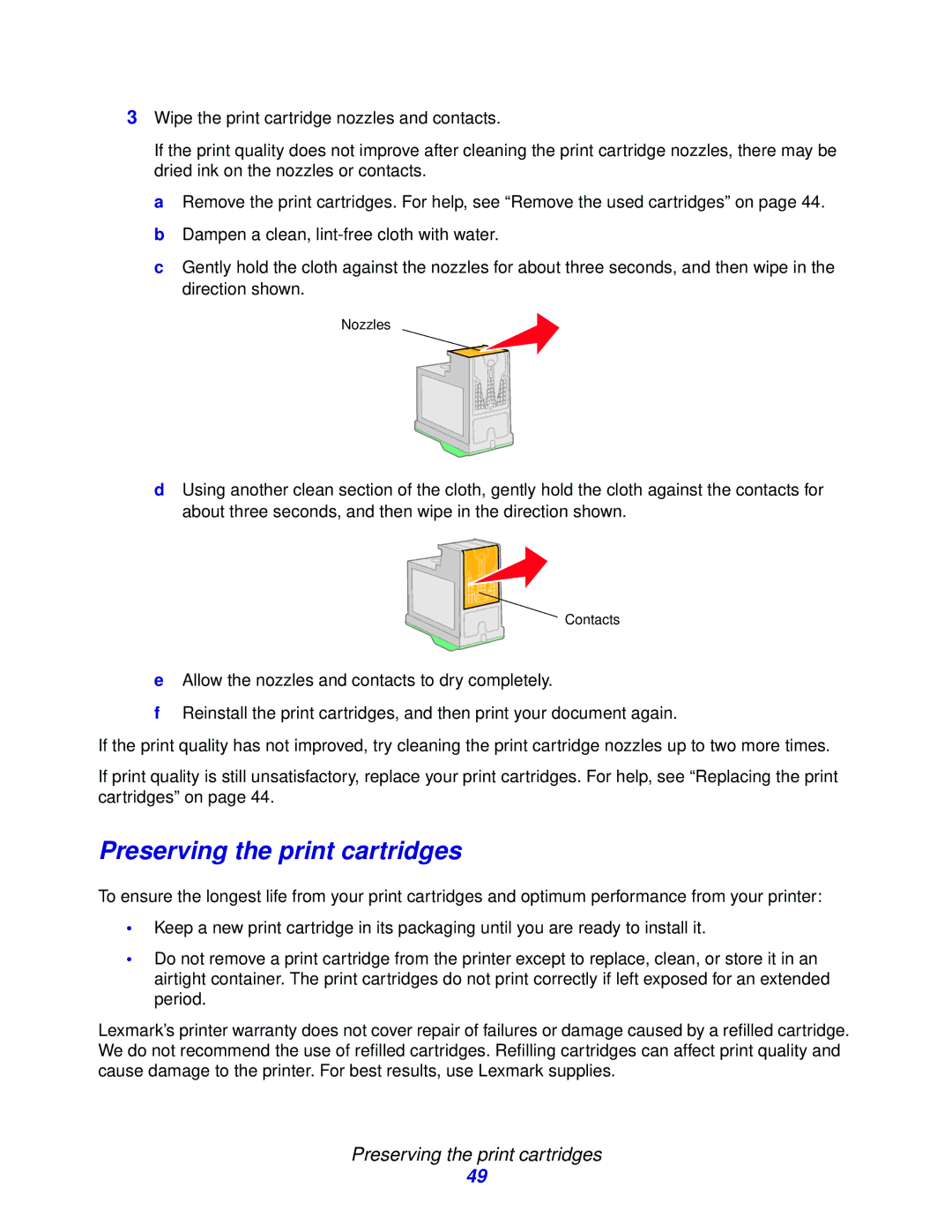 Lexmark Z600 Series manual Preserving the print cartridges 