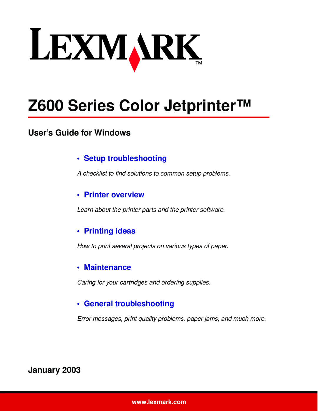 Lexmark Z600 manual Checklist to find solutions to common setup problems, Caring for your cartridges and ordering supplies 