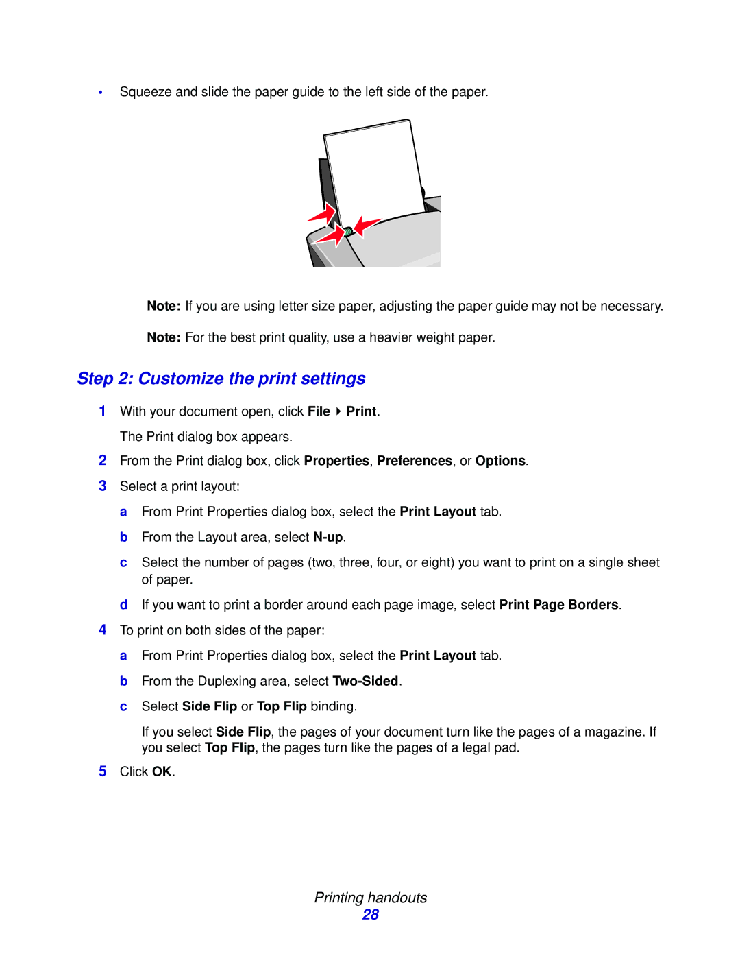 Lexmark Z600 manual Select Side Flip or Top Flip binding 