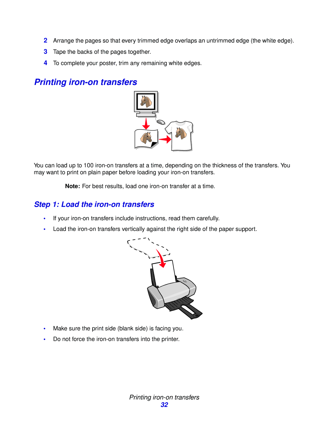 Lexmark Z600 manual Printing iron-on transfers, Load the iron-on transfers 