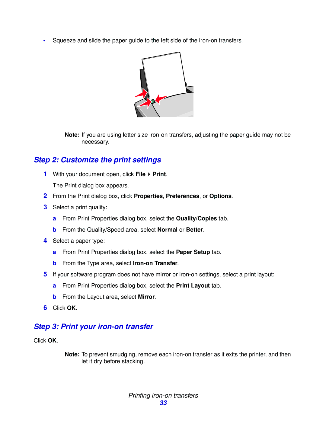 Lexmark Z600 manual Customize the print settings, Print your iron-on transfer 