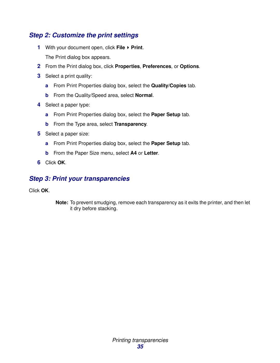 Lexmark Z600 manual Print your transparencies 