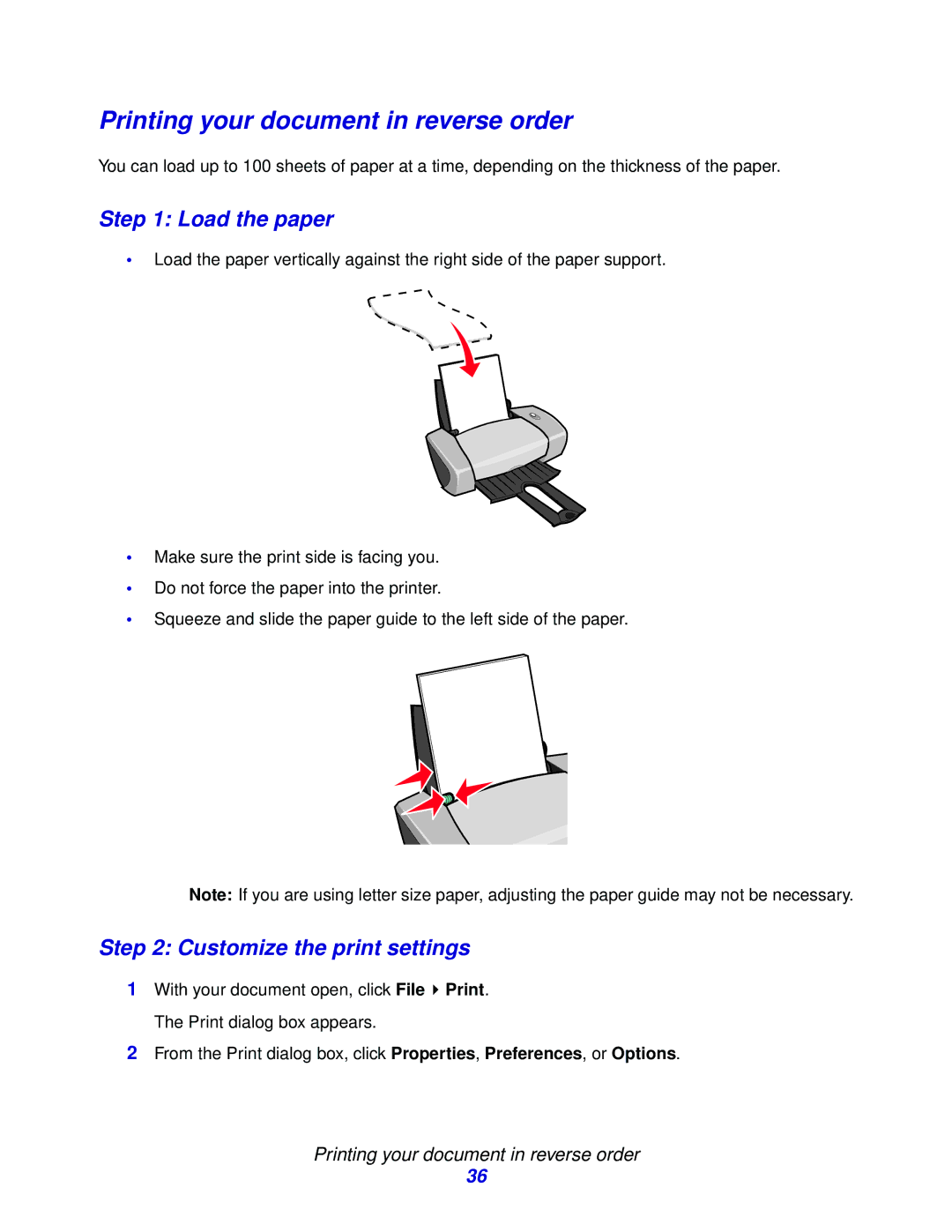 Lexmark Z600 manual Printing your document in reverse order 