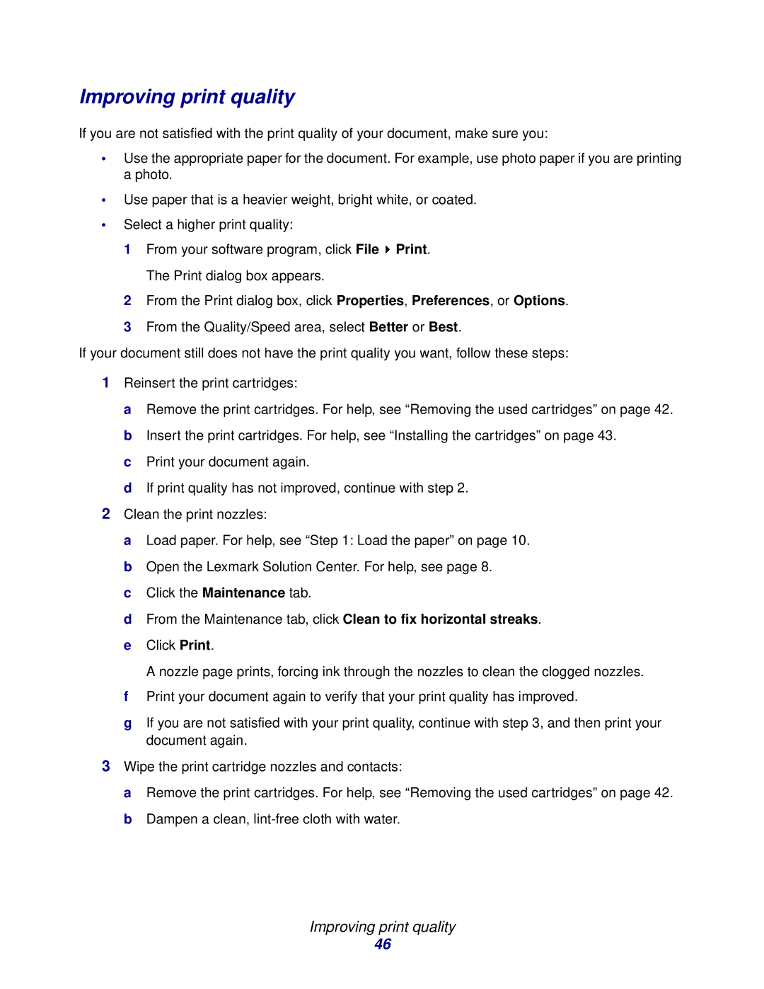 Lexmark Z600 manual Improving print quality 