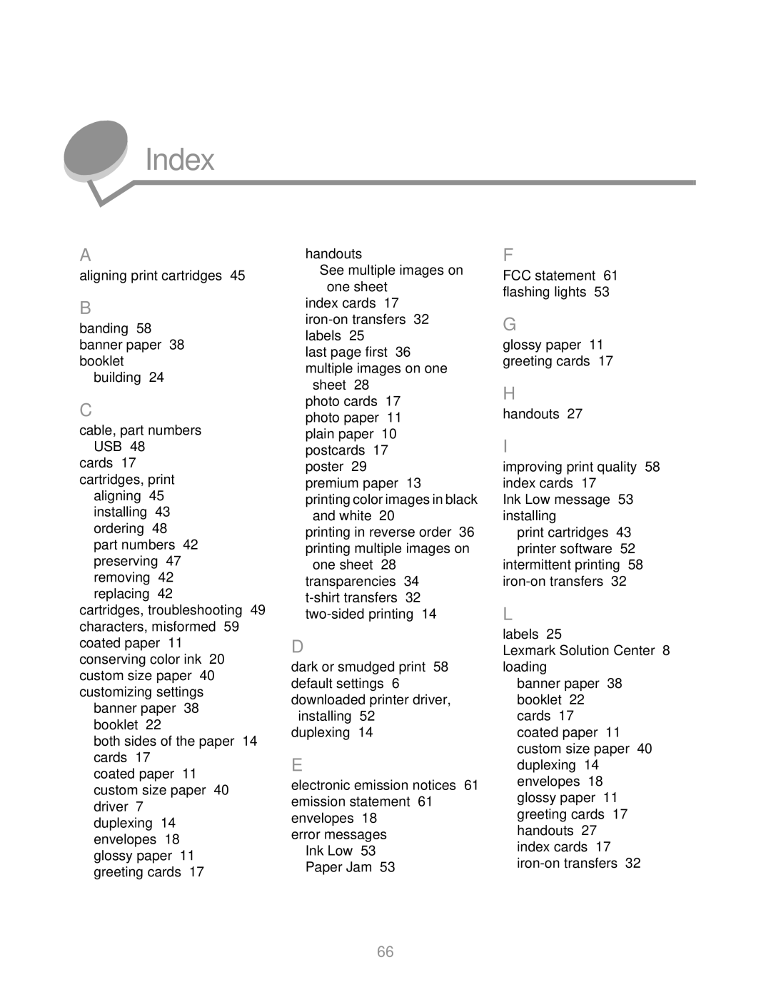 Lexmark Z600 manual Index 