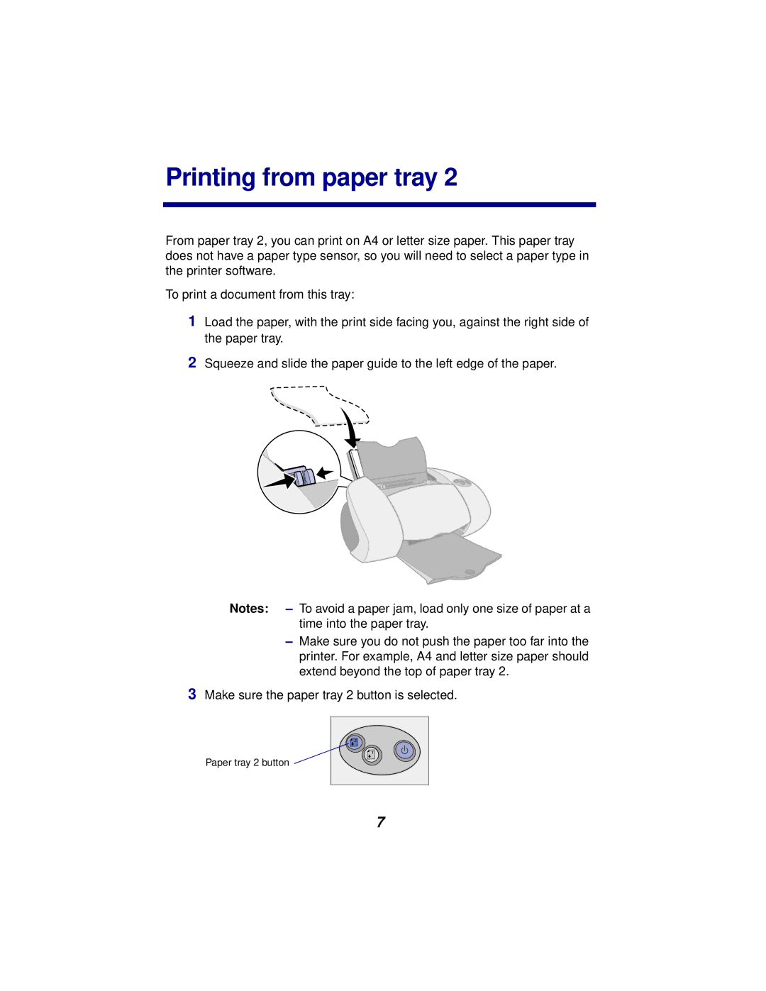 Lexmark Z65 manual Paper tray 2 button 