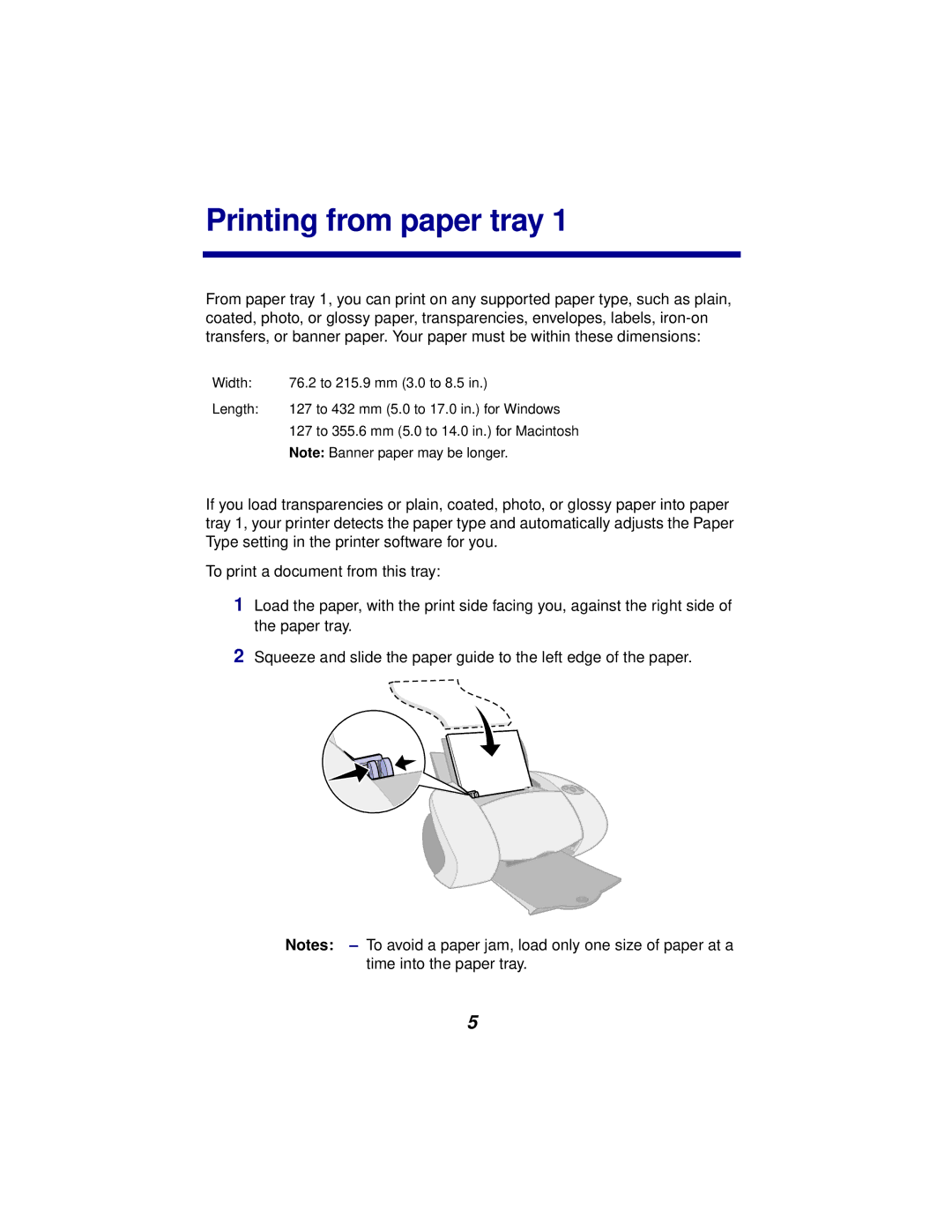 Lexmark Z65 manual Printing from paper tray 