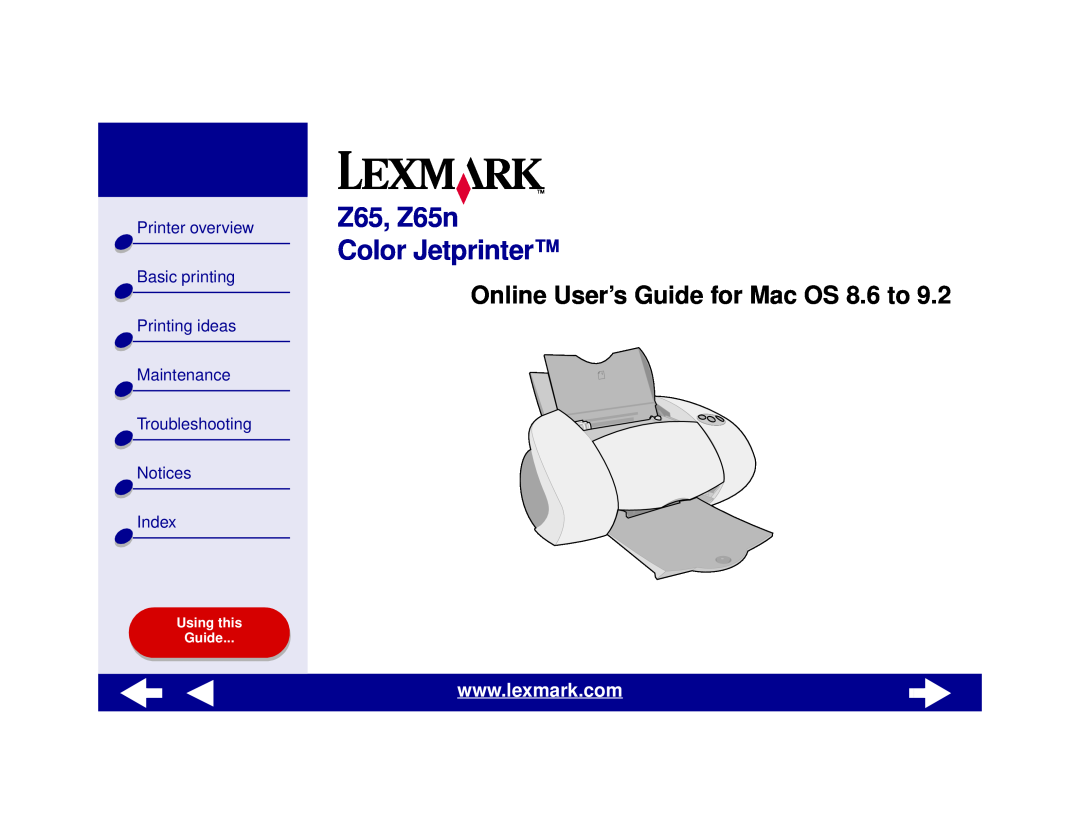 Lexmark manual Online User’s Guide for Mac OS 8.6 to, Z65, Z65n Color Jetprinter, Printer overview, Basic printing 