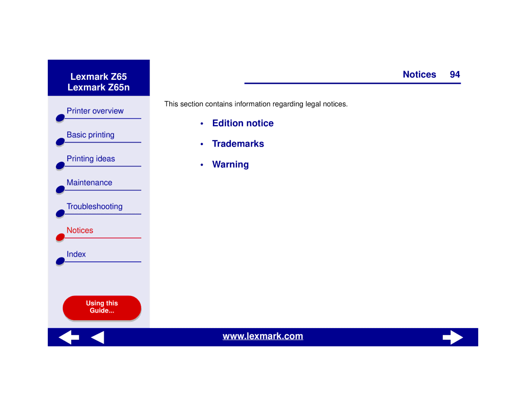 Lexmark Z65n manual Edition notice Trademarks 