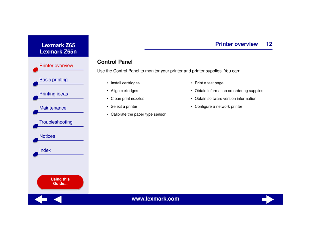 Lexmark Z65n manual Control Panel 