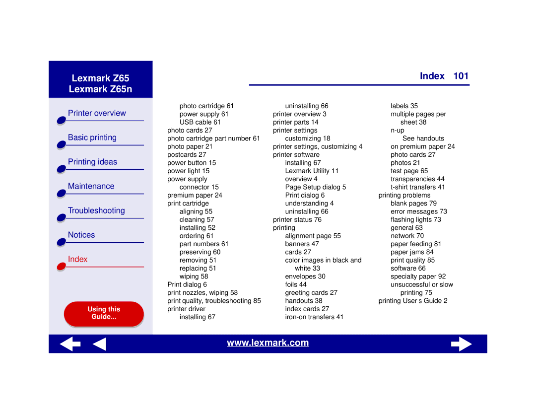 Lexmark Z65n manual Printing User’s Guide 