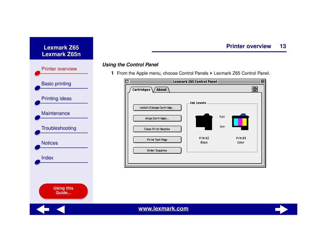 Lexmark Z65n manual Using the Control Panel 