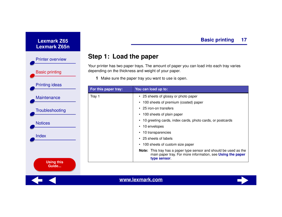 Lexmark Z65n manual Load the paper, For this paper tray You can load up to 