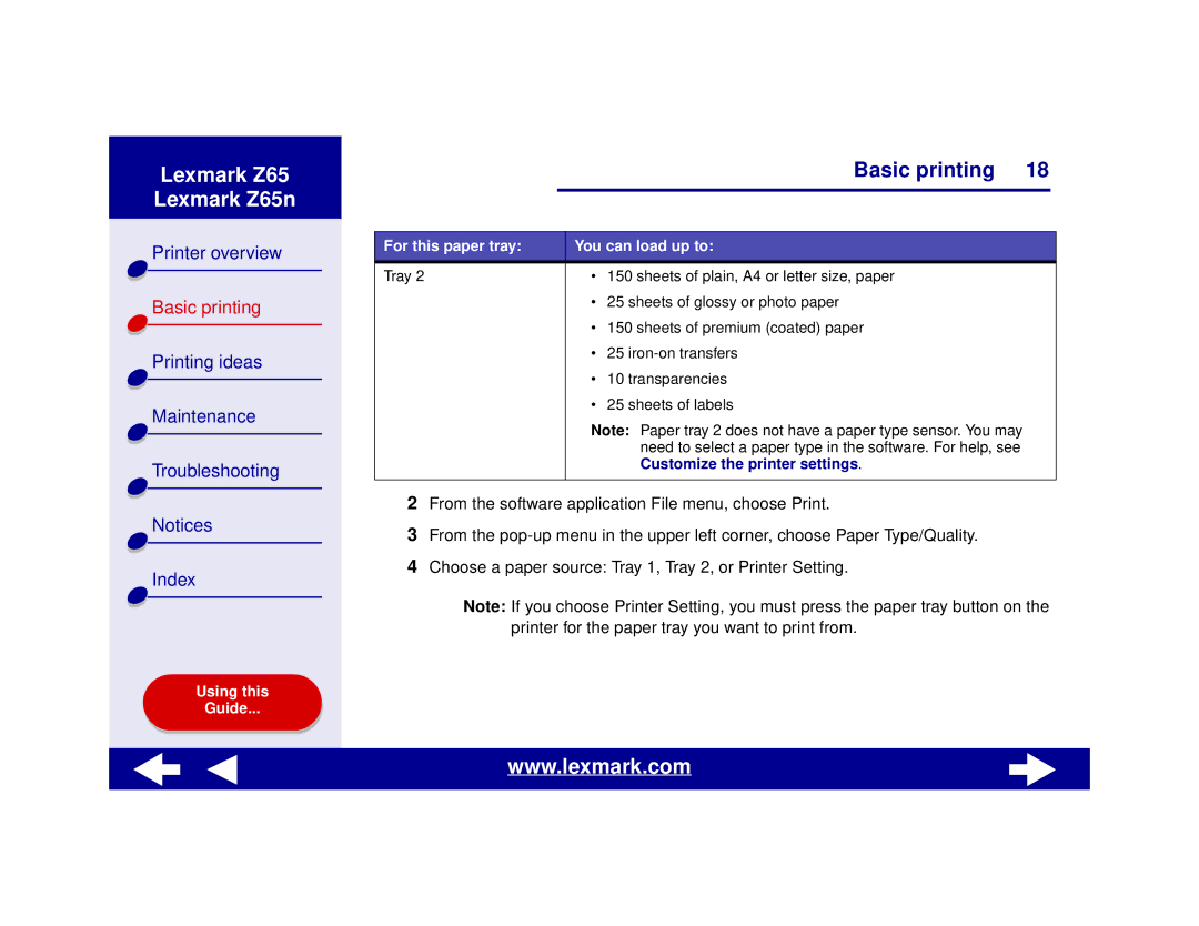 Lexmark Z65n manual Customize the printer settings 