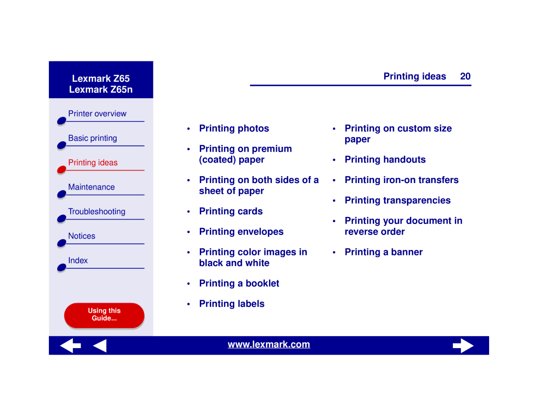 Lexmark Z65n manual Printing iron-on transfers 