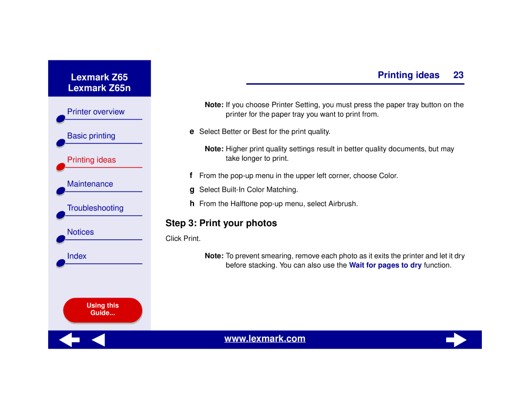 Lexmark Z65n manual Print your photos 