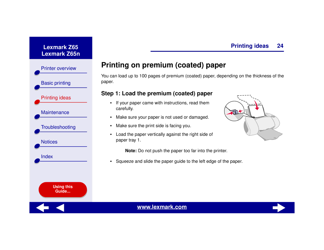 Lexmark Z65n manual Printing on premium coated paper, Load the premium coated paper 