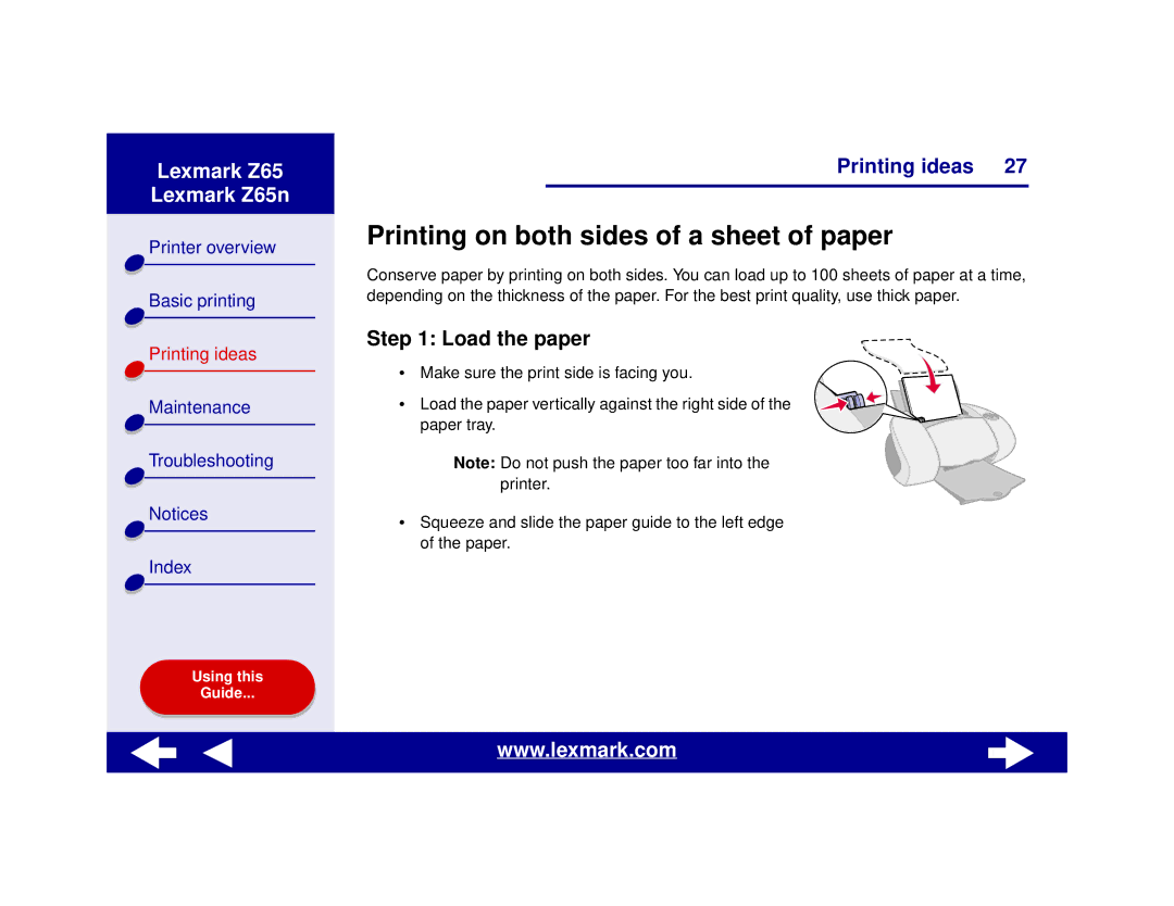 Lexmark Z65n manual Printing on both sides of a sheet of paper, Load the paper 