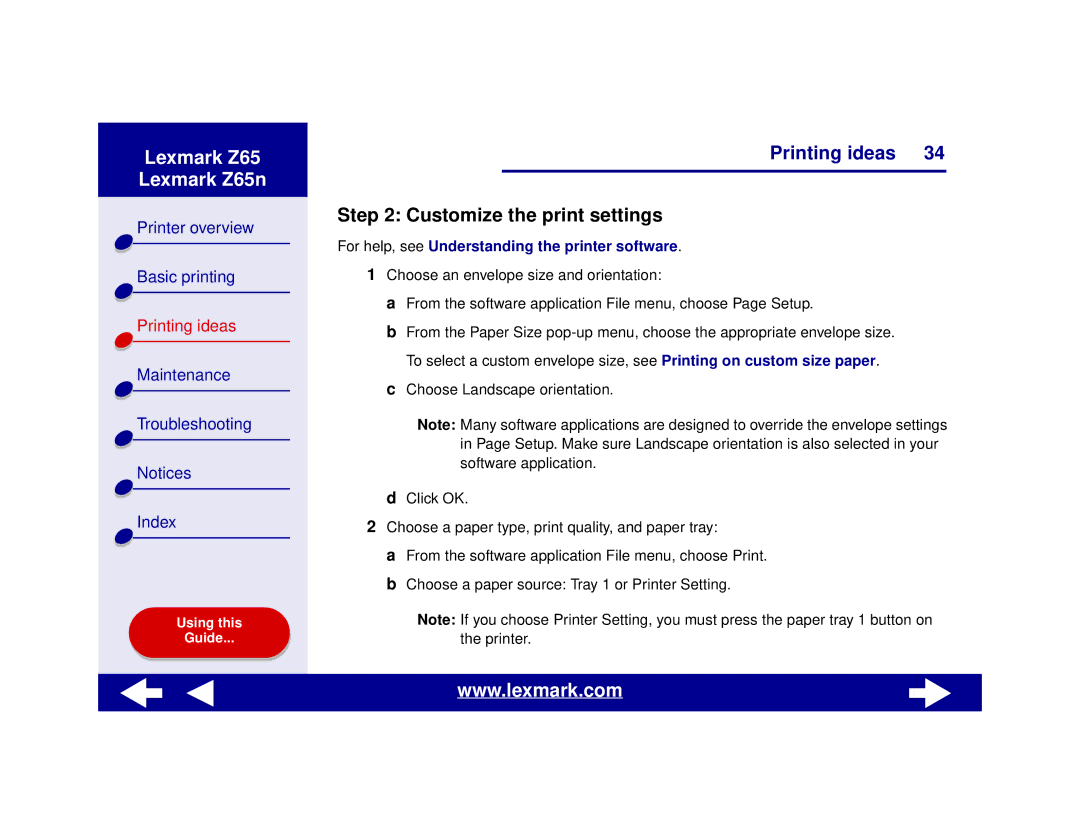 Lexmark Z65n manual Customize the print settings 