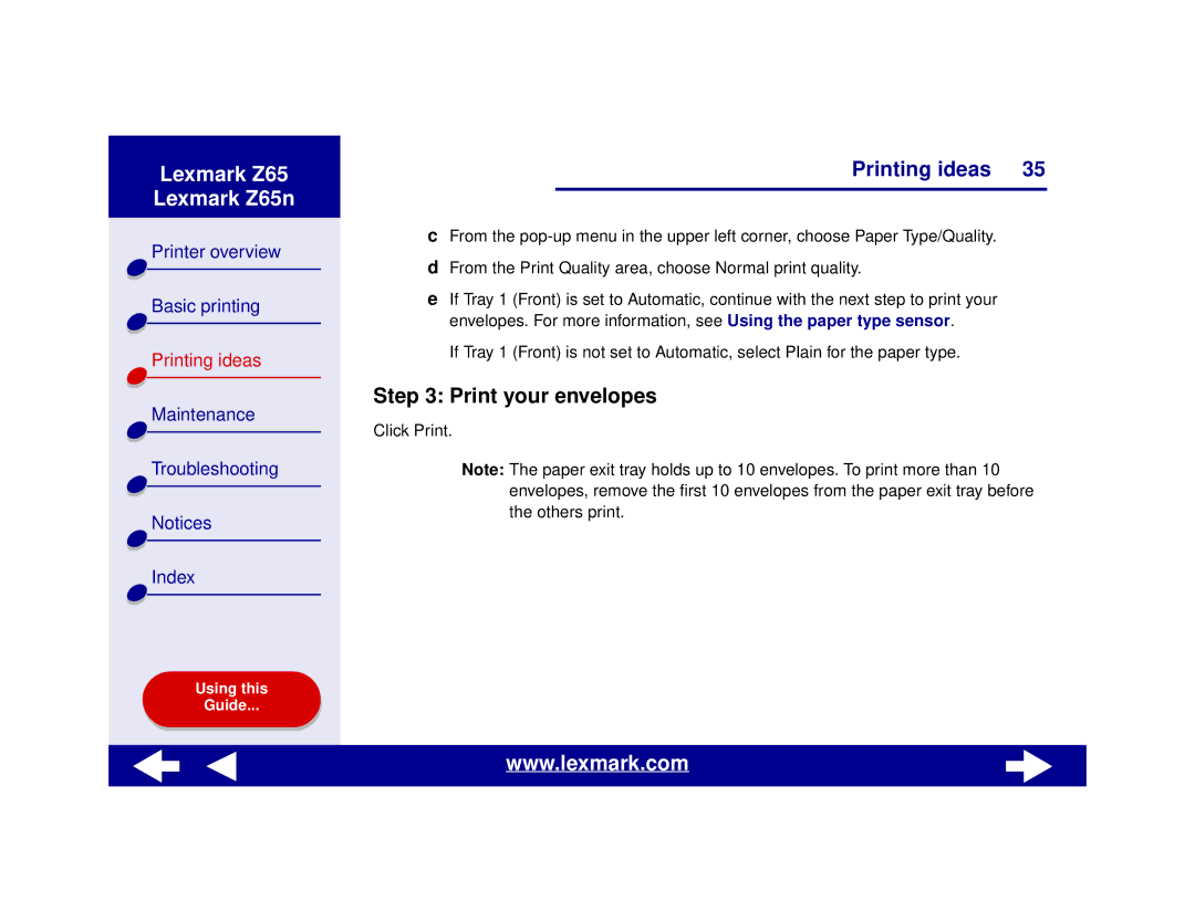 Lexmark Z65n manual Print your envelopes 