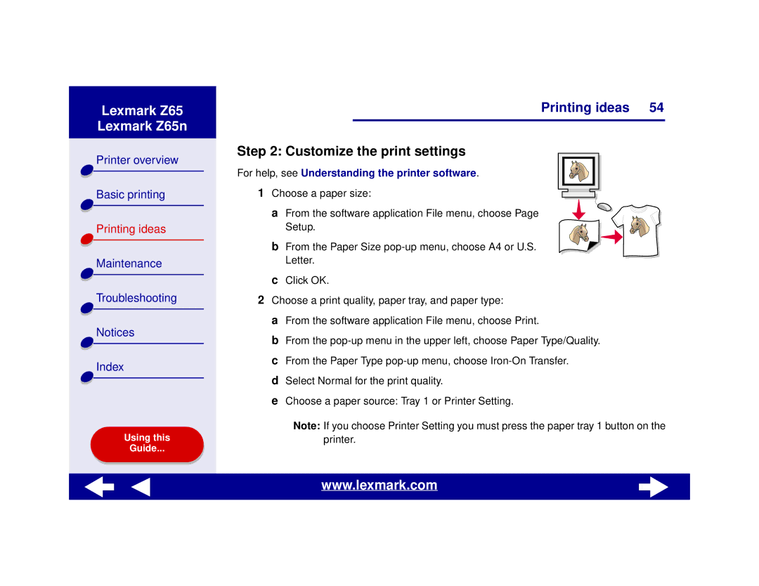 Lexmark Z65n manual Customize the print settings 