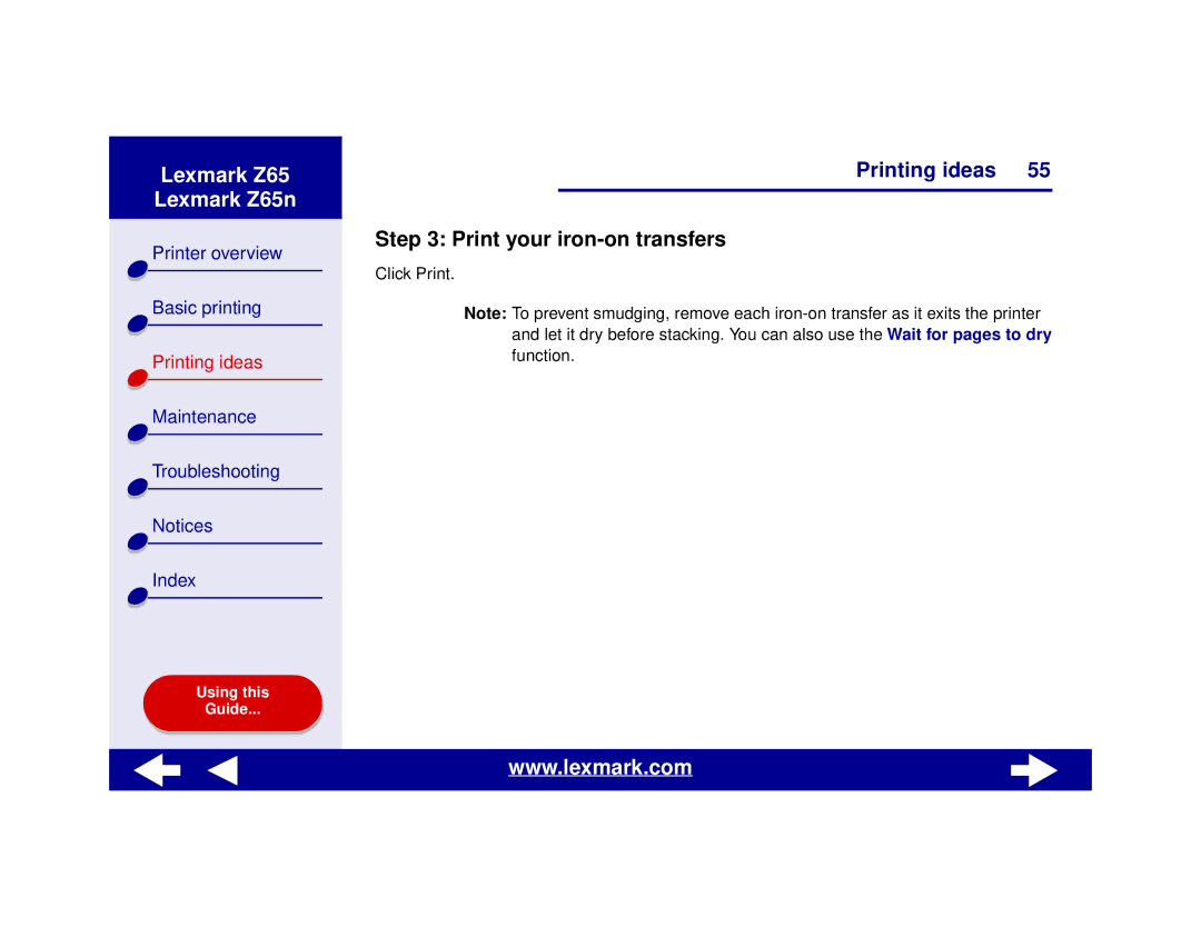 Lexmark Z65n manual Print your iron-on transfers 