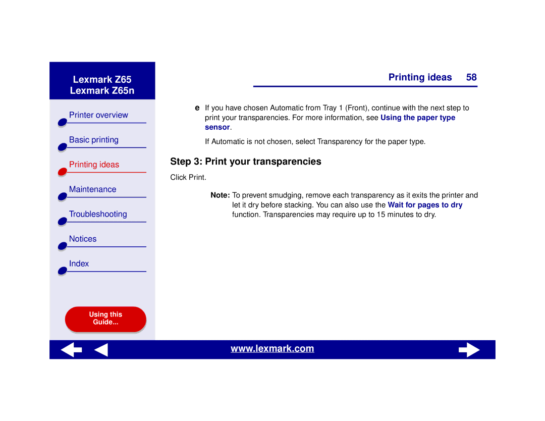 Lexmark Z65n manual Print your transparencies 