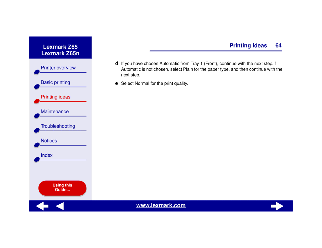 Lexmark manual Lexmark Z65 Lexmark Z65n 