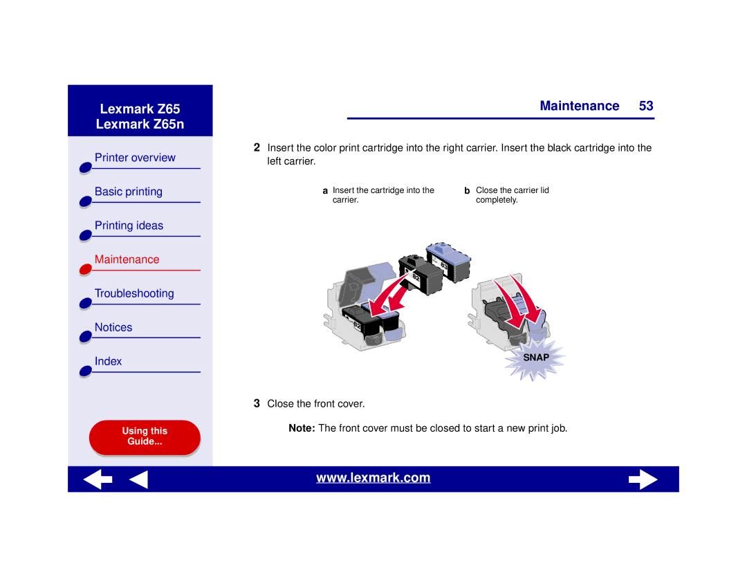 Lexmark Z65n manual Close the front cover 