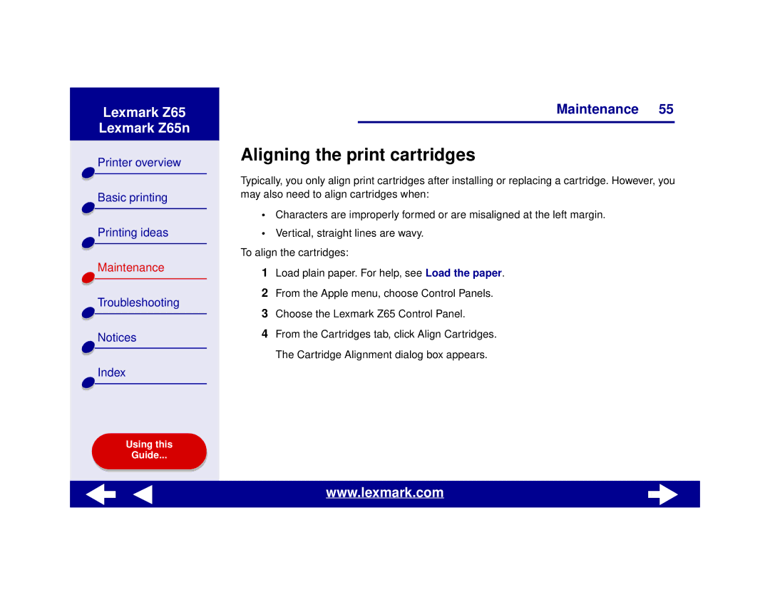 Lexmark Z65n manual Aligning the print cartridges 