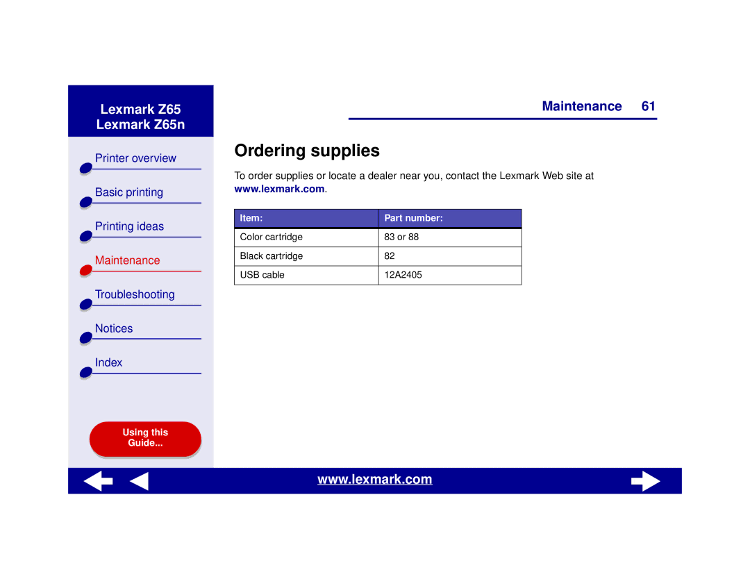 Lexmark Z65n manual Ordering supplies 