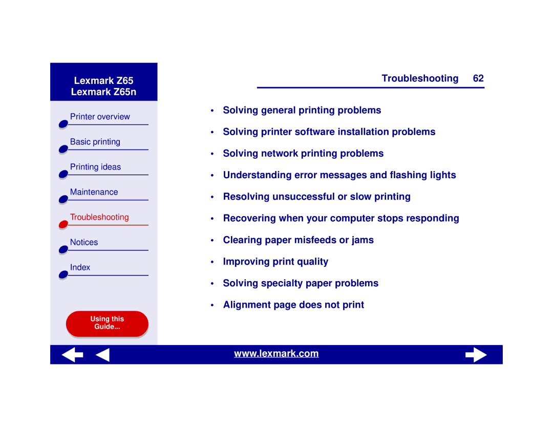 Lexmark Z65n manual Troubleshooting 