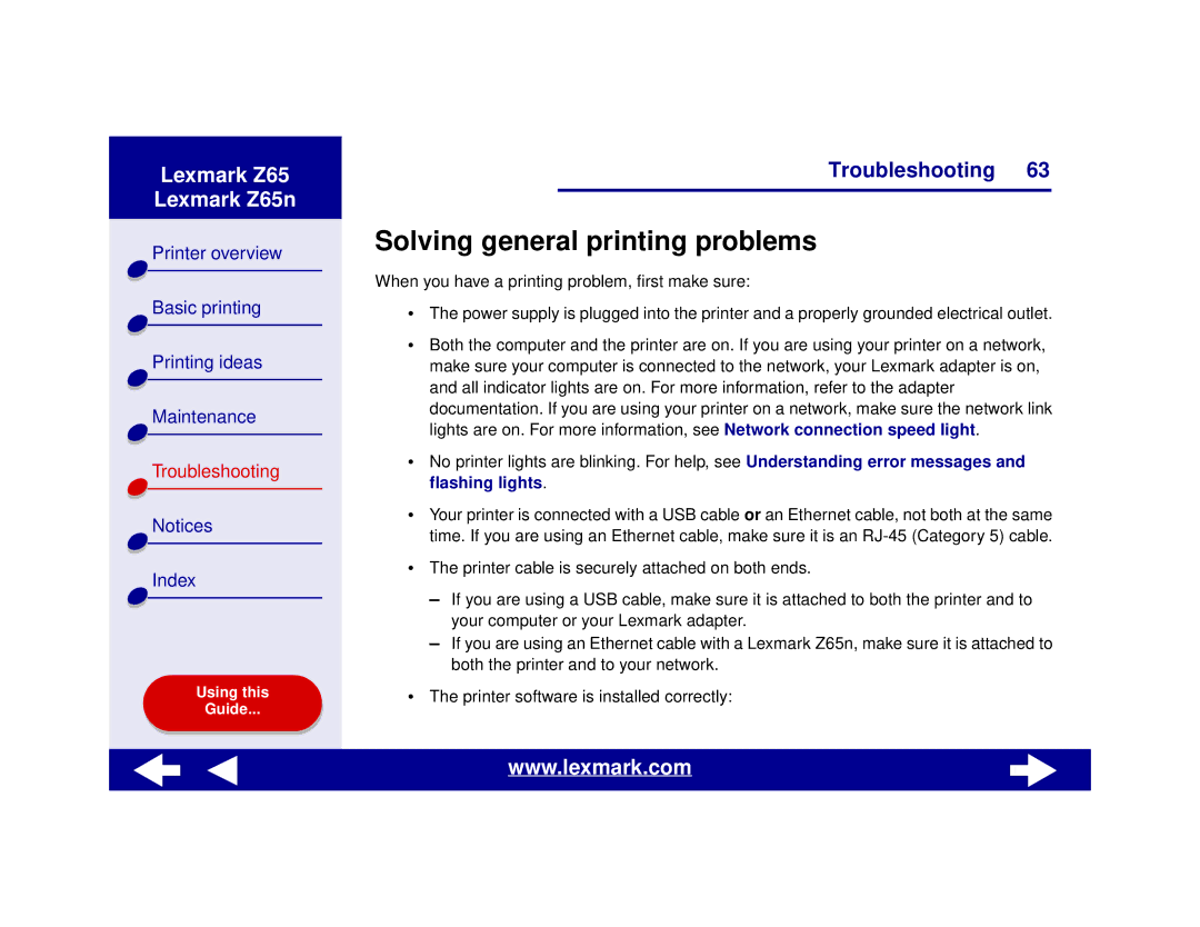 Lexmark Z65n manual Solving general printing problems 