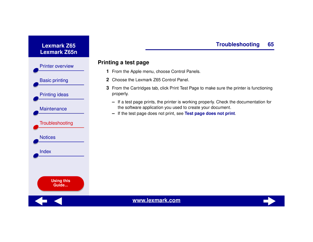 Lexmark Z65n manual Printing a test 