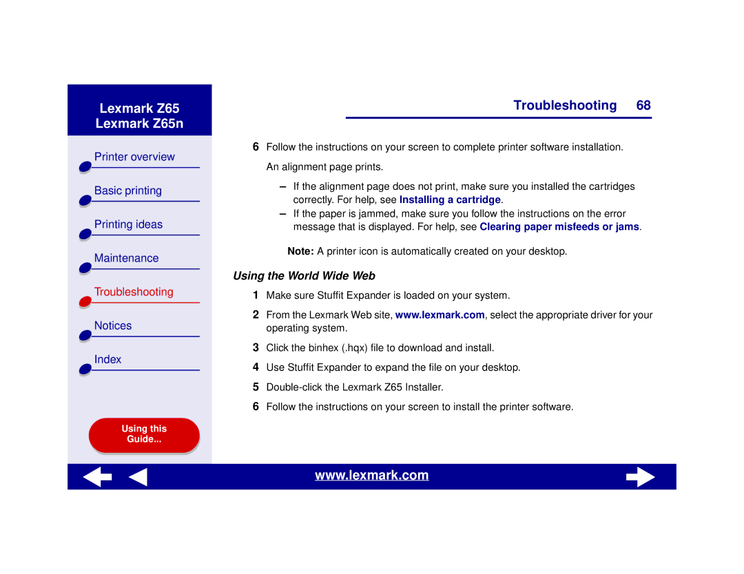 Lexmark Z65n manual Using the World Wide Web 