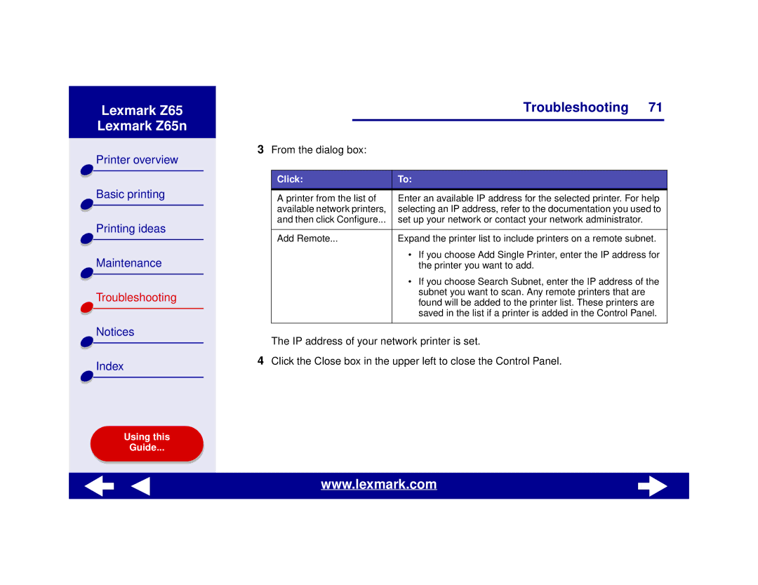 Lexmark Z65n manual From the dialog box 