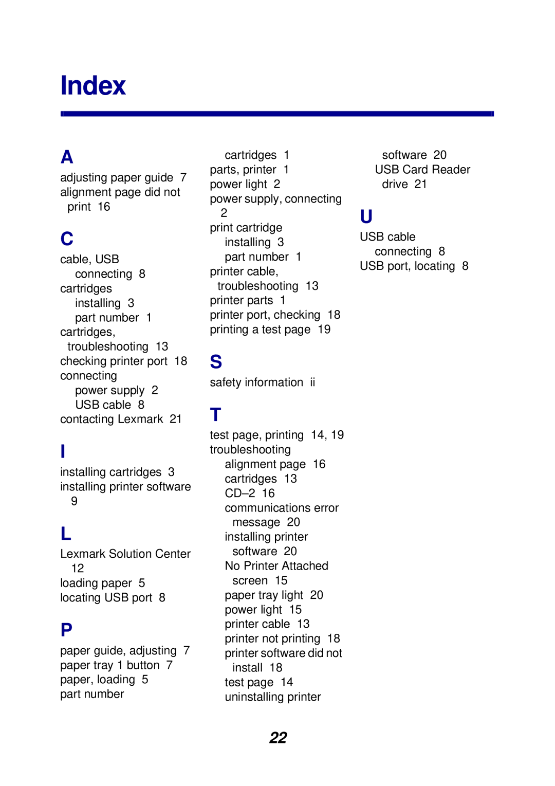 Lexmark Z65P setup guide Index 