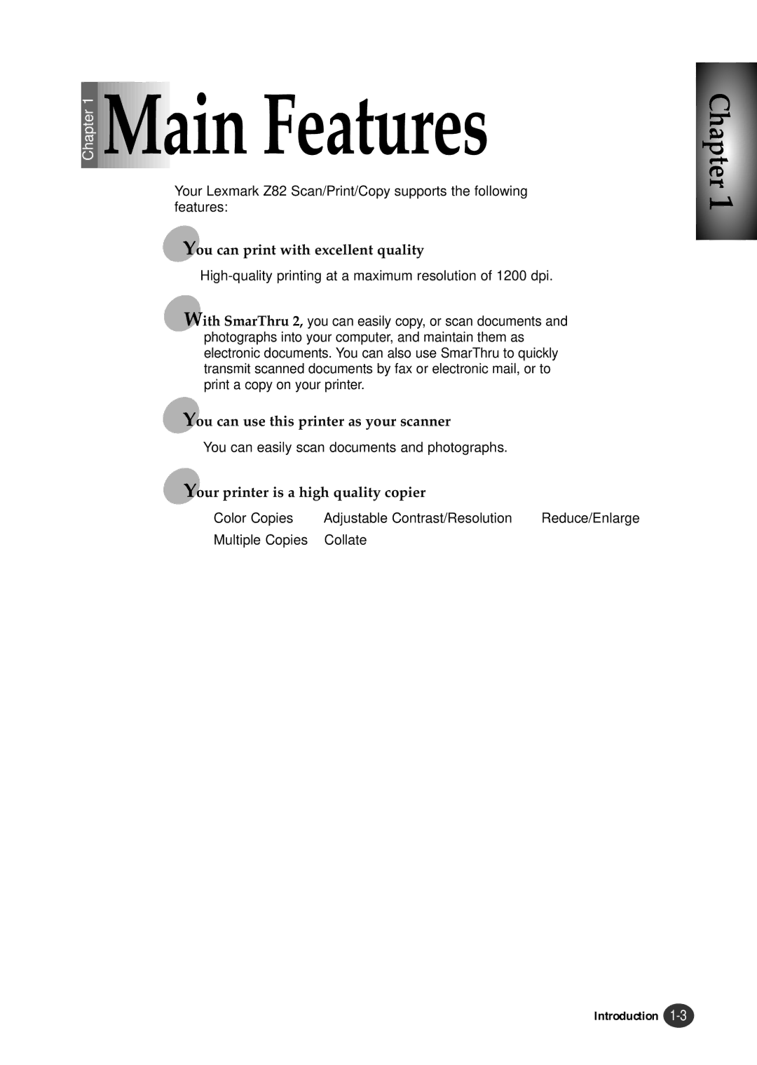 Lexmark Z82 manual Main Features 