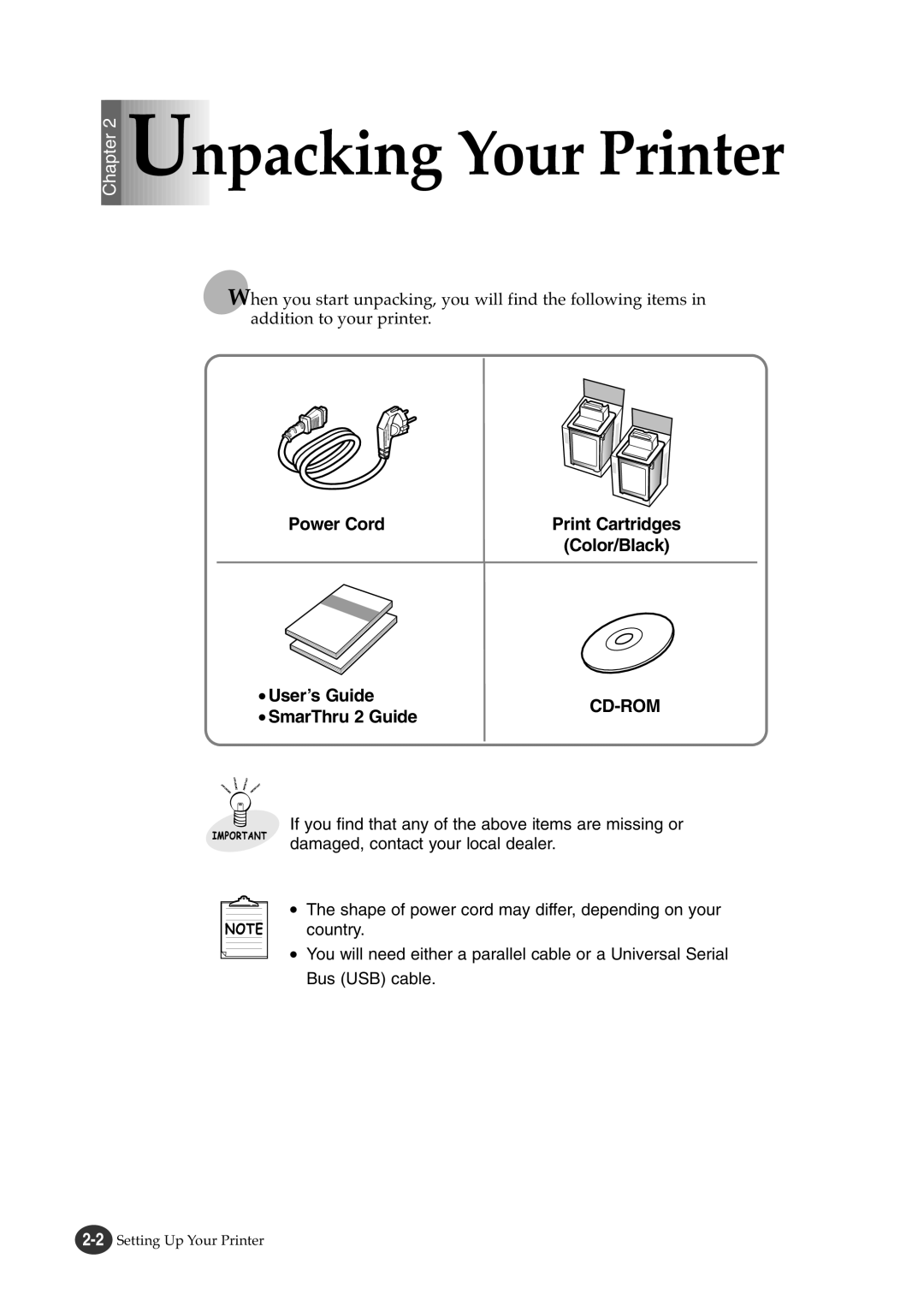 Lexmark Z82 manual Power Cord, User’s Guide, SmarThru 2 Guide 