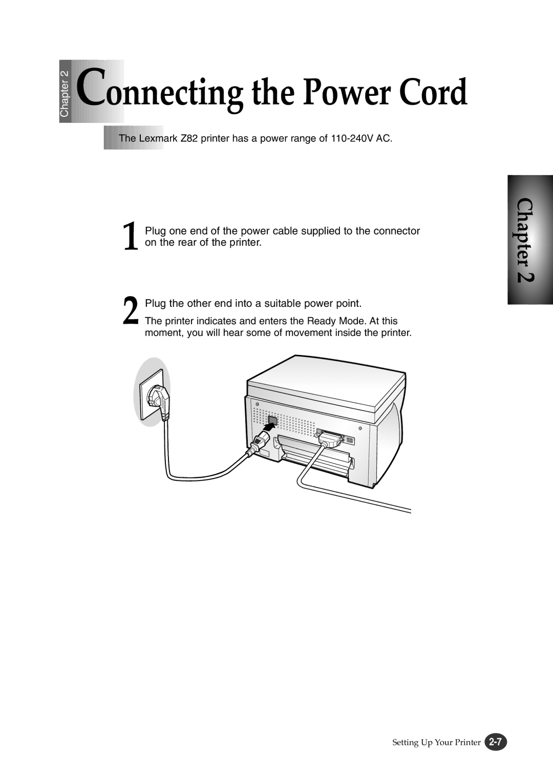 Lexmark Z82 manual Onnecting the Power Cord 